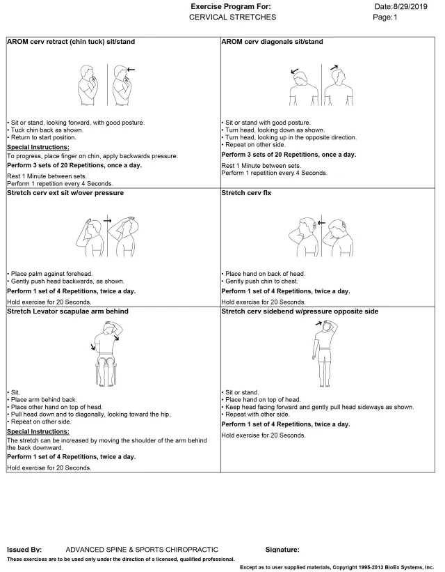 Exercise Handouts | Advanced Spine and Sports Medicine